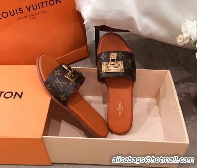 Best Grade Louis Vuitton Lock It Flat Slide Sandals with Lock Charm Monogram Canvas 051065