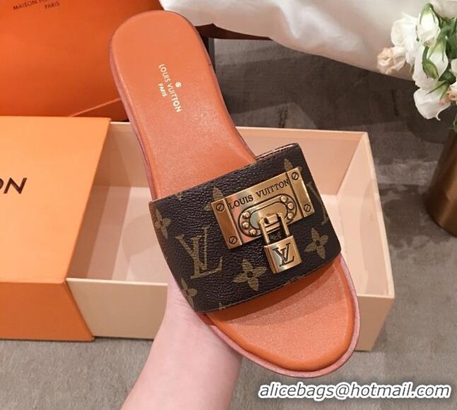 Best Grade Louis Vuitton Lock It Flat Slide Sandals with Lock Charm Monogram Canvas 051065