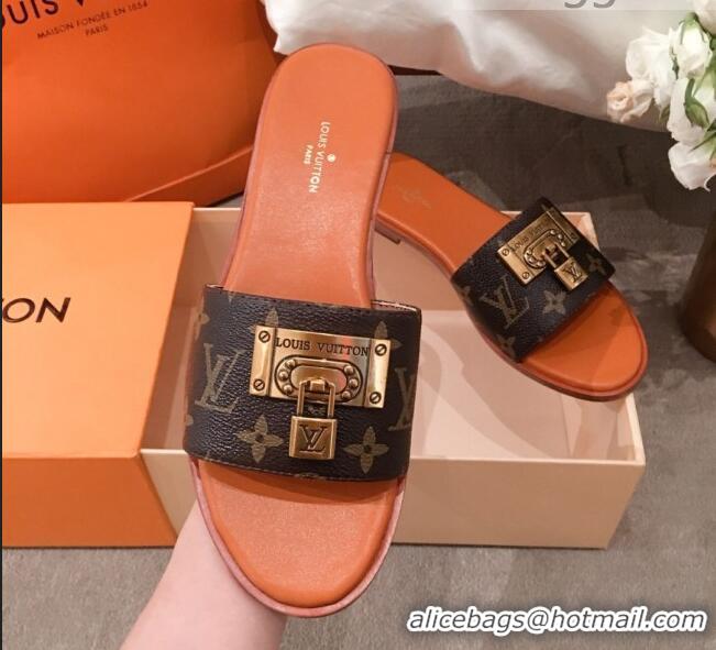 Best Grade Louis Vuitton Lock It Flat Slide Sandals with Lock Charm Monogram Canvas 051065