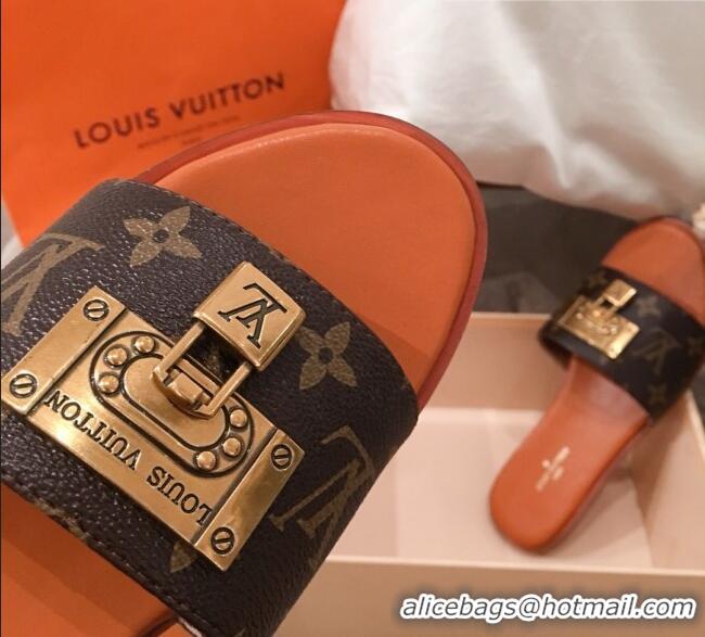 Best Grade Louis Vuitton Lock It Flat Slide Sandals with Lock Charm Monogram Canvas 051065