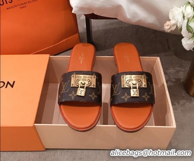 Best Grade Louis Vuitton Lock It Flat Slide Sandals with Lock Charm Monogram Canvas 051065