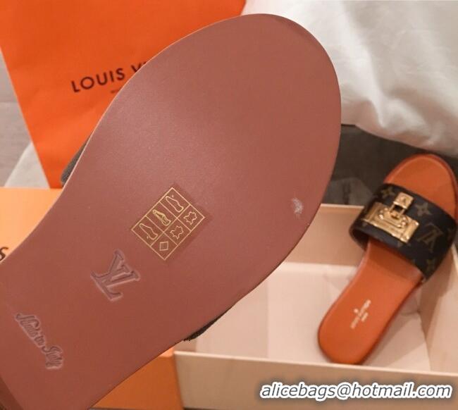 Best Grade Louis Vuitton Lock It Flat Slide Sandals with Lock Charm Monogram Canvas 051065