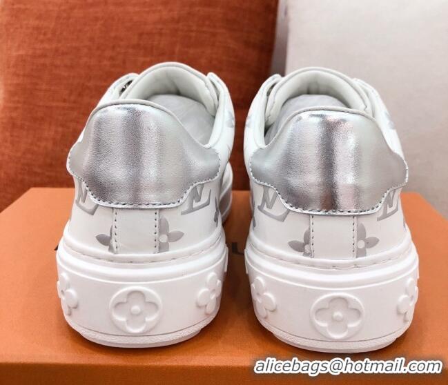 Low Price Louis Vuitton Time Out Sneakers in Silver Metallic Monogram Leather 051095