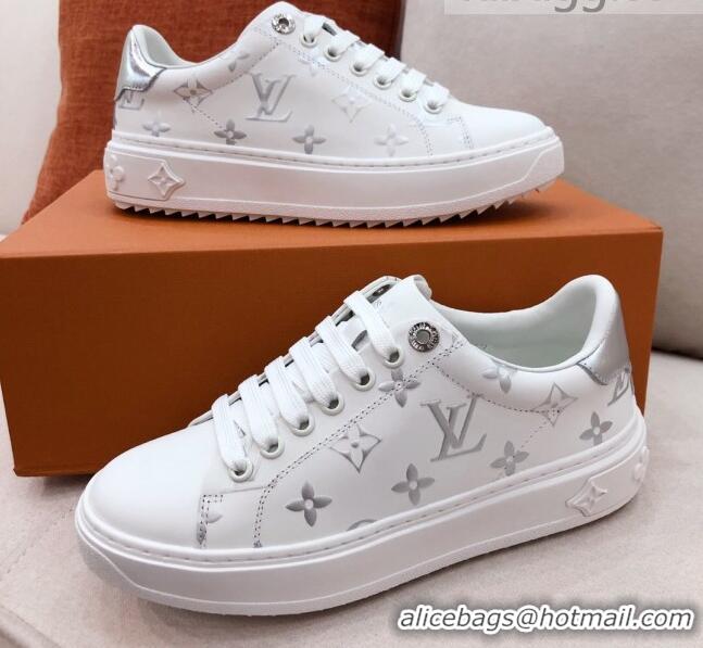 Low Price Louis Vuitton Time Out Sneakers in Silver Metallic Monogram Leather 051095