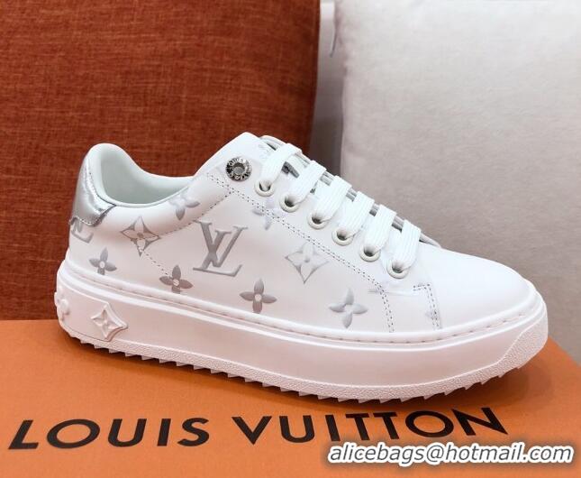 Low Price Louis Vuitton Time Out Sneakers in Silver Metallic Monogram Leather 051095