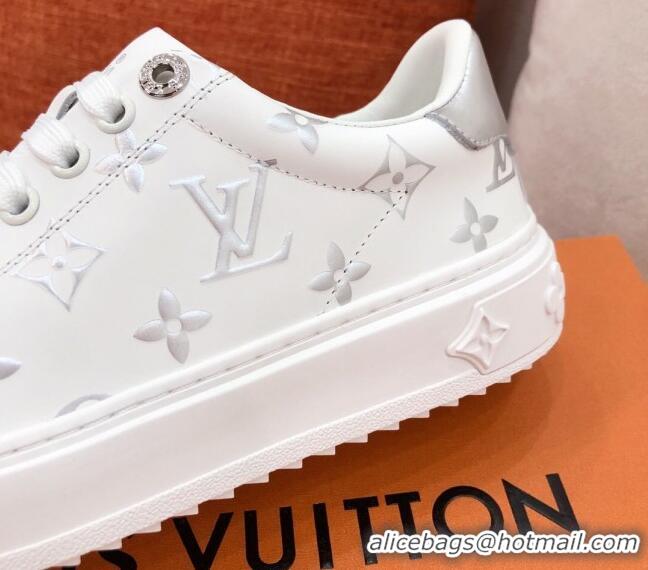 Low Price Louis Vuitton Time Out Sneakers in Silver Metallic Monogram Leather 051095