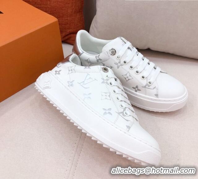 Low Price Louis Vuitton Time Out Sneakers in Silver Metallic Monogram Leather 051095