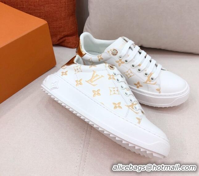 Super Quality Louis Vuitton Time Out Sneakers in Gold Metallic Monogram Leather 051096