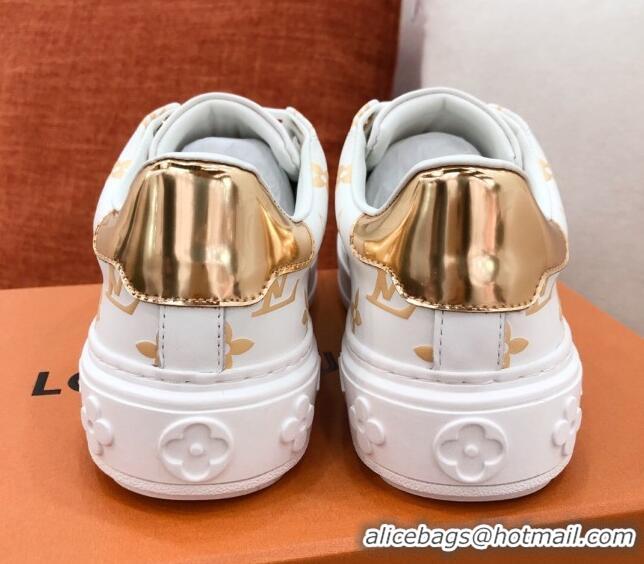 Super Quality Louis Vuitton Time Out Sneakers in Gold Metallic Monogram Leather 051096