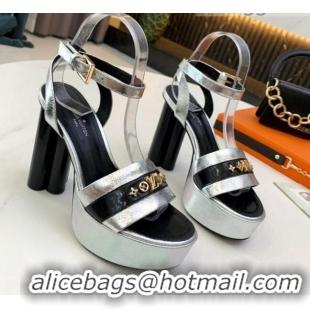 New Design Louis Vuitton Podium Monogram Studs Platform Sandal 061240 Silver 2021