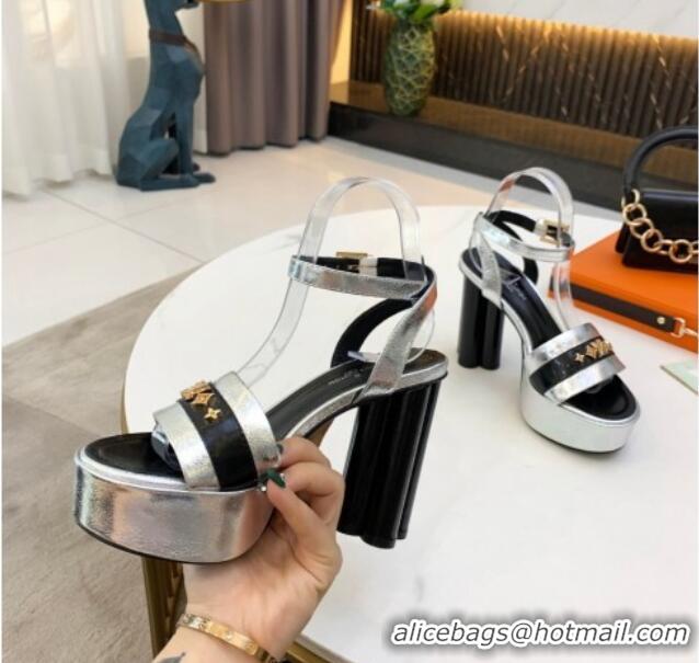 New Design Louis Vuitton Podium Monogram Studs Platform Sandal 061240 Silver 2021