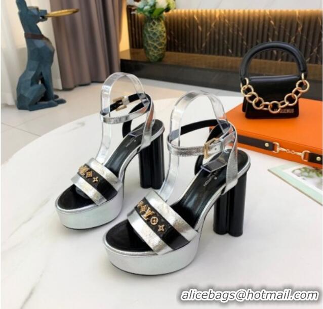 New Design Louis Vuitton Podium Monogram Studs Platform Sandal 061240 Silver 2021