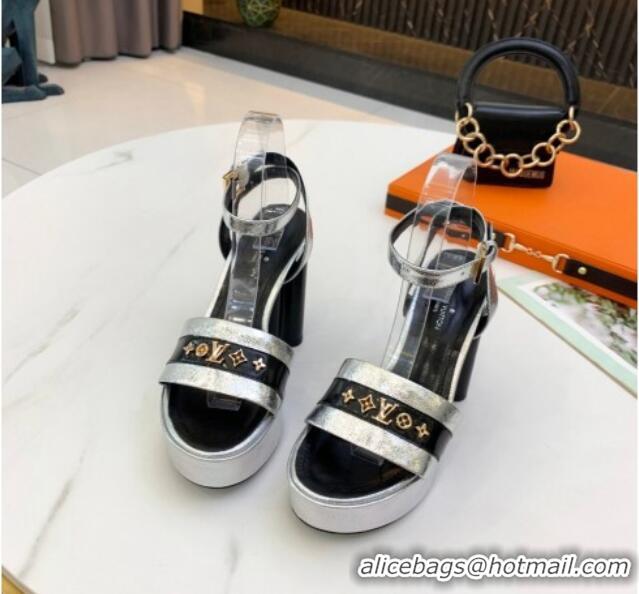 New Design Louis Vuitton Podium Monogram Studs Platform Sandal 061240 Silver 2021