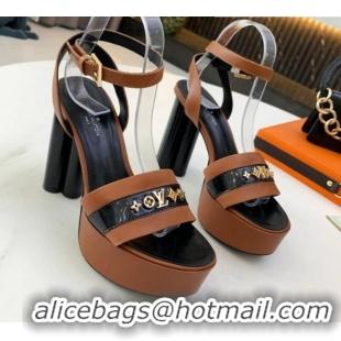 Best Design Louis Vuitton Podium Monogram Studs Platform Sandal 061240 Brown 2021