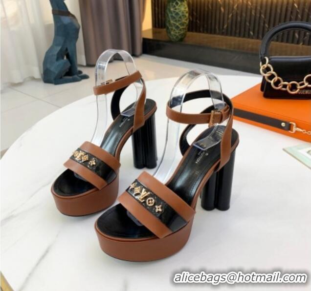 Best Design Louis Vuitton Podium Monogram Studs Platform Sandal 061240 Brown 2021