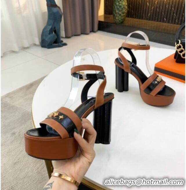 Best Design Louis Vuitton Podium Monogram Studs Platform Sandal 061240 Brown 2021