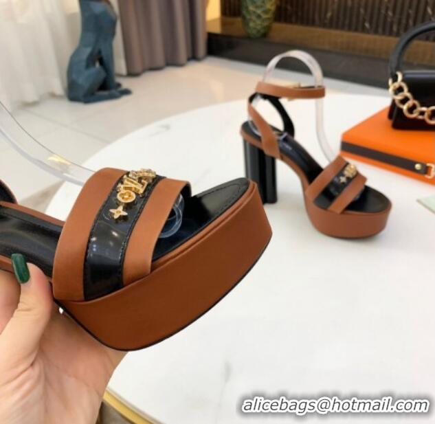 Best Design Louis Vuitton Podium Monogram Studs Platform Sandal 061240 Brown 2021