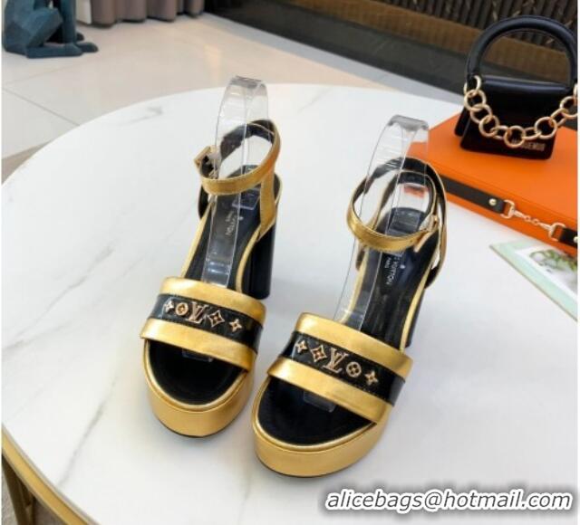 Most Popular Louis Vuitton Podium Monogram Studs Platform Sandal 061240 Gold 2021