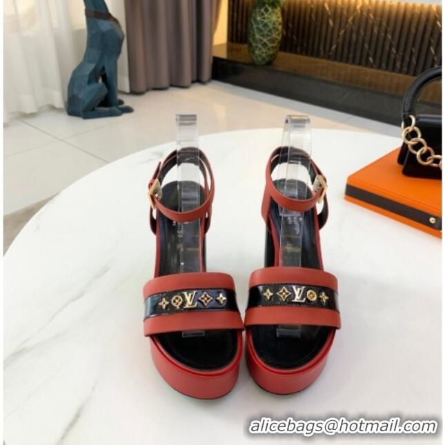 Affordable Price Louis Vuitton Podium Monogram Studs Platform Sandal 061243 Red