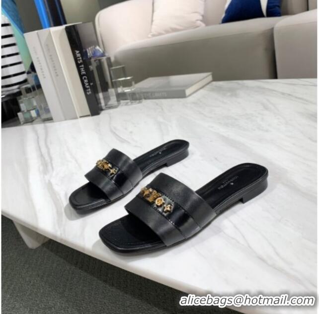 Perfect Louis Vuitton Revival Calfskin Monogram Studs Flat Slide Sandals 061246 Black 2021