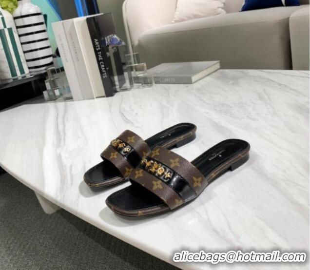 Best Product Louis Vuitton Revival Monogram Studs Flat Slide Sandals Monogram Canvas 061248 2021