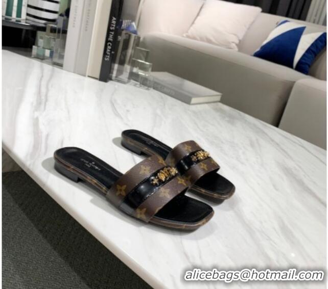 Best Product Louis Vuitton Revival Monogram Studs Flat Slide Sandals Monogram Canvas 061248 2021