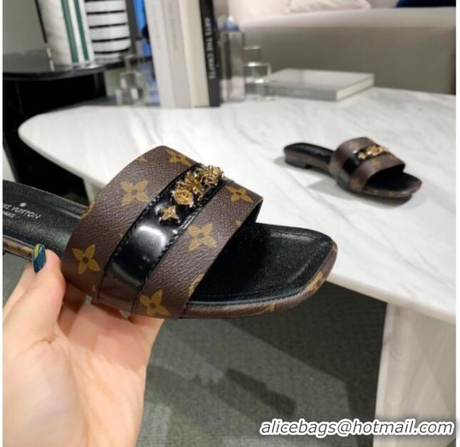 Best Product Louis Vuitton Revival Monogram Studs Flat Slide Sandals Monogram Canvas 061248 2021