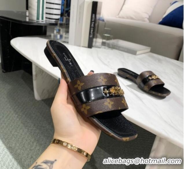 Best Product Louis Vuitton Revival Monogram Studs Flat Slide Sandals Monogram Canvas 061248 2021