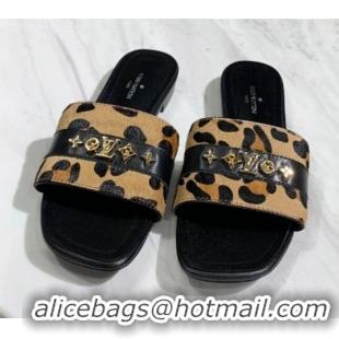 Luxury Cheap Louis Vuitton Revival Leopard Monogram Studs Flat Slide Sandals 061255