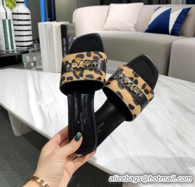 Luxury Cheap Louis Vuitton Revival Leopard Monogram Studs Flat Slide Sandals 061255