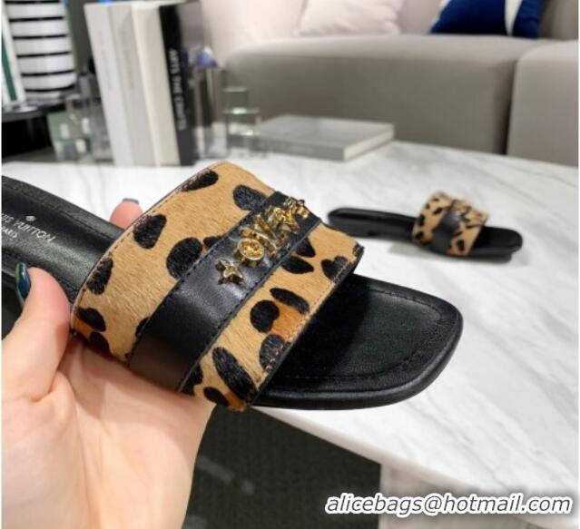 Luxury Cheap Louis Vuitton Revival Leopard Monogram Studs Flat Slide Sandals 061255