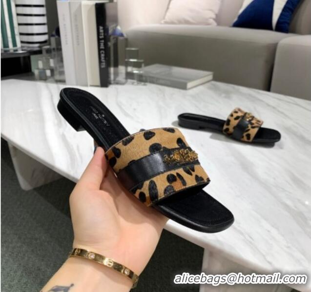 Luxury Cheap Louis Vuitton Revival Leopard Monogram Studs Flat Slide Sandals 061255