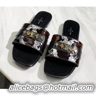 Best Grade Louis Vuitton Revival Python Leather Monogram Studs Flat Slide Sandals 061249