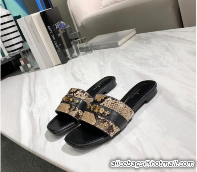 Trendy Design Louis Vuitton Revival Python Leather Monogram Studs Flat Slide Sandals 061250 2021