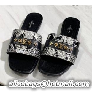 Fashion Louis Vuitton Revival Python Leather Monogram Studs Flat Slide Sandals 061253