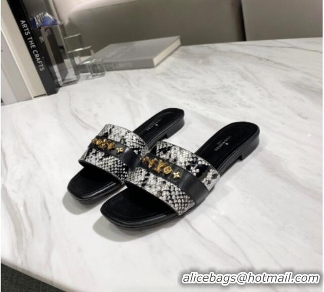 Fashion Louis Vuitton Revival Python Leather Monogram Studs Flat Slide Sandals 061253