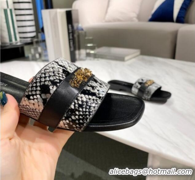 Fashion Louis Vuitton Revival Python Leather Monogram Studs Flat Slide Sandals 061253