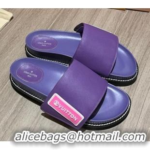 Popular Louis Vuitton Leather LV Sunset Flat Comfort Slide Sandals Purple 061254