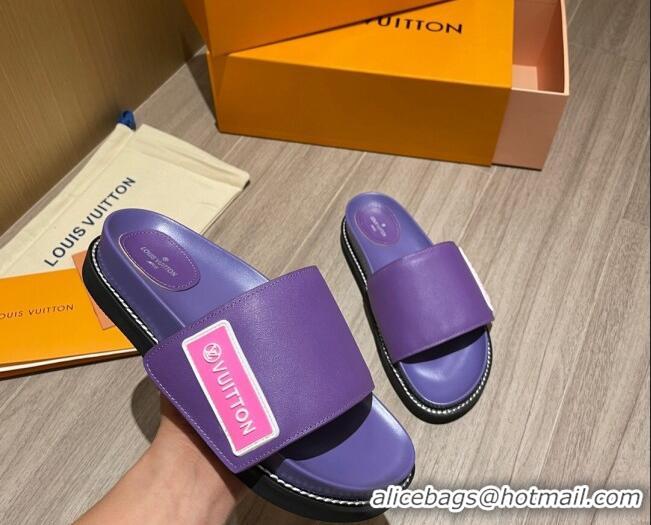 Popular Louis Vuitton Leather LV Sunset Flat Comfort Slide Sandals Purple 061254