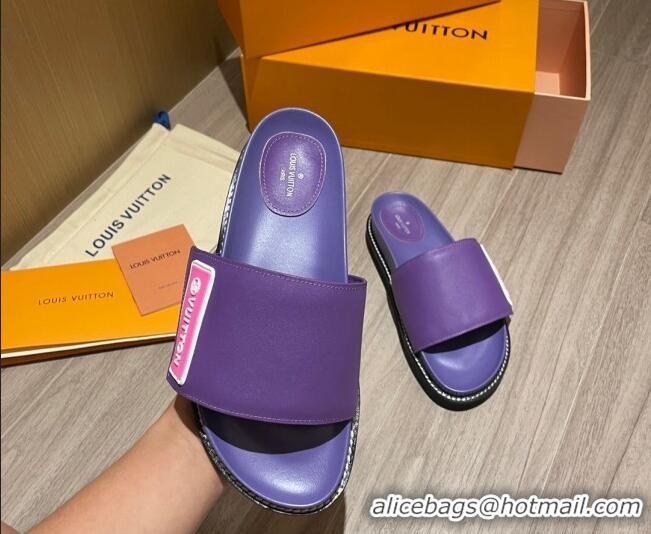 Popular Louis Vuitton Leather LV Sunset Flat Comfort Slide Sandals Purple 061254