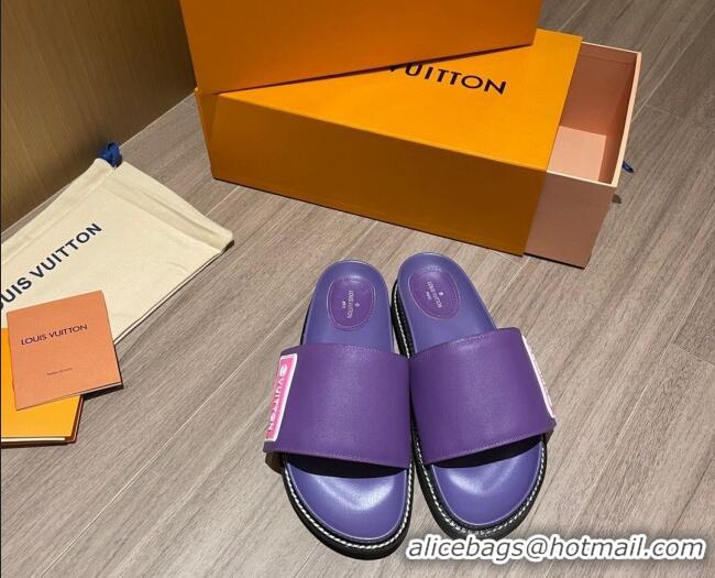 Popular Louis Vuitton Leather LV Sunset Flat Comfort Slide Sandals Purple 061254