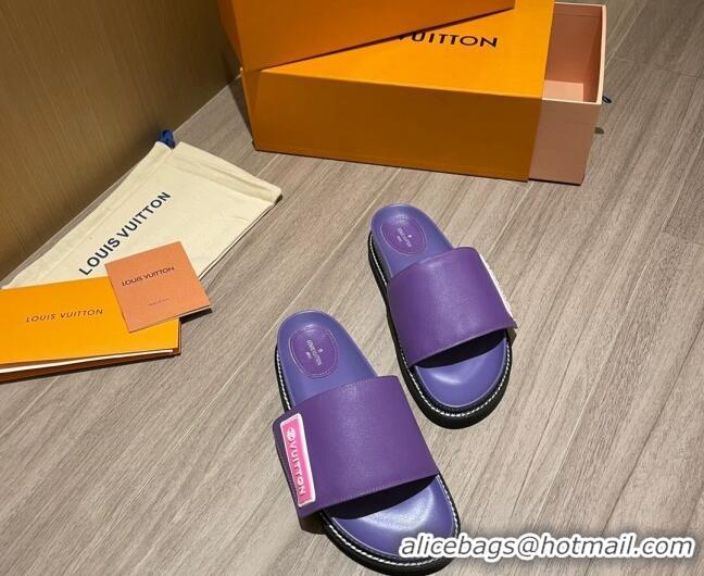 Popular Louis Vuitton Leather LV Sunset Flat Comfort Slide Sandals Purple 061254