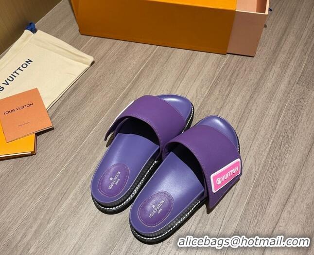 Popular Louis Vuitton Leather LV Sunset Flat Comfort Slide Sandals Purple 061254