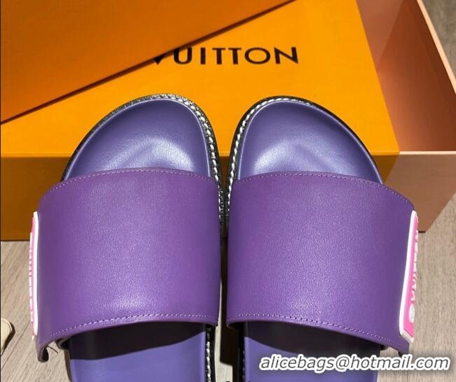 Popular Louis Vuitton Leather LV Sunset Flat Comfort Slide Sandals Purple 061254