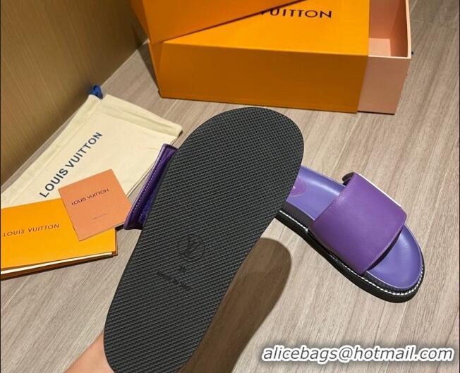 Popular Louis Vuitton Leather LV Sunset Flat Comfort Slide Sandals Purple 061254