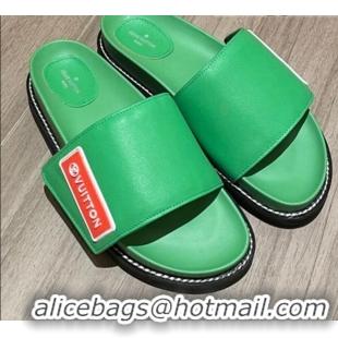 Charming Louis Vuitton Leather LV Sunset Flat Comfort Slide Sandals 061254 Green