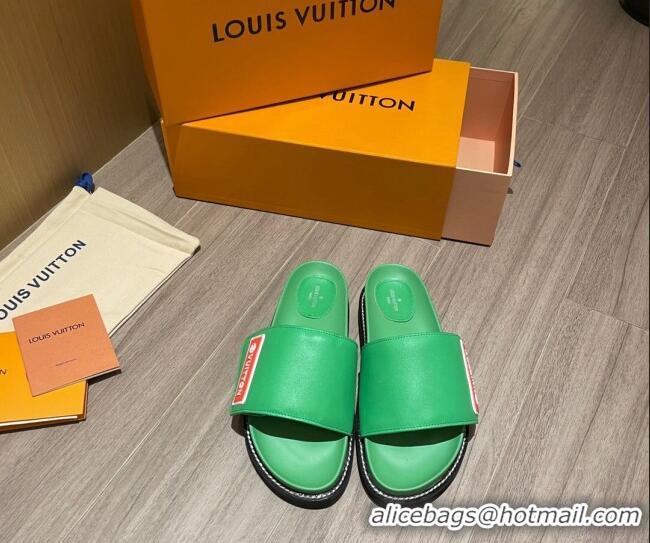 Charming Louis Vuitton Leather LV Sunset Flat Comfort Slide Sandals 061254 Green