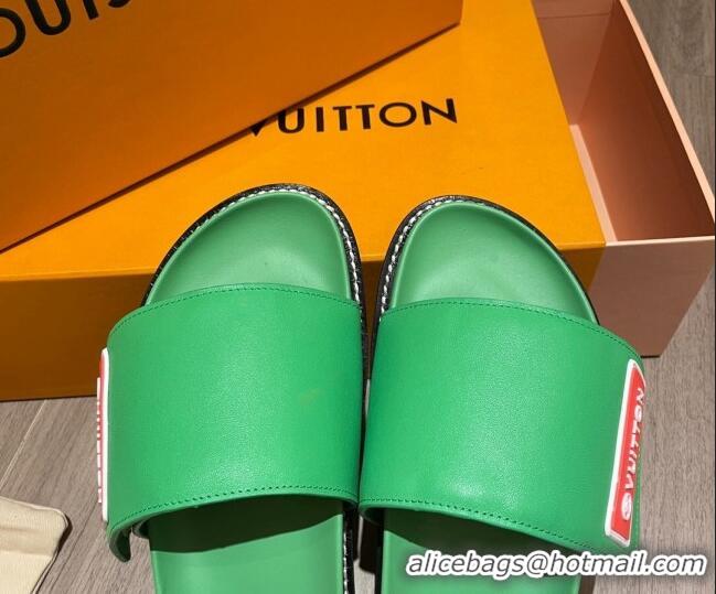 Charming Louis Vuitton Leather LV Sunset Flat Comfort Slide Sandals 061254 Green