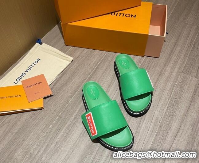 Charming Louis Vuitton Leather LV Sunset Flat Comfort Slide Sandals 061254 Green