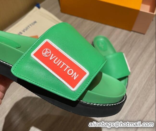 Charming Louis Vuitton Leather LV Sunset Flat Comfort Slide Sandals 061254 Green